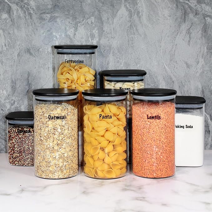 Urban Green Glass Jars with Black Lids, Glass food storage container sets with black lids, Airtight Canisters Sets with Bamboo Lids. Pantry Jar (3 Pack of 48oz)-Ruum Studio Home