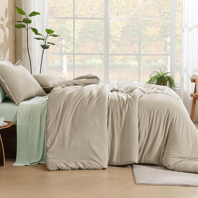Litanika Oatmeal Comforter California King Size, 3 Pieces Cal King Lightweight Solid Bedding Comforter Set, All Season Fluffy Bed Set (104x96In Comforter & 2 Pillowcases)-Ruum Studio Home