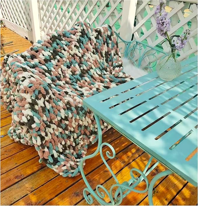 DDL&HEXI Chunky Chenille Blanket 100% Hand Knit with Jumbo Chenille Yarn (50"x60") Super Soft Large Throw Bed Blanket for Couch, Sofa, Home Decor - Machine Washable (02)-Ruum Studio Home