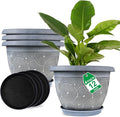 12 Inch Large Planter Pot for Plants Indoor Outdoor, 4 Pack Plastic Flower Pots with Drainage Hole & Tray, Modern Decorative Garden Pot with Saucer, Plant Container for House-Ruum Studio Home