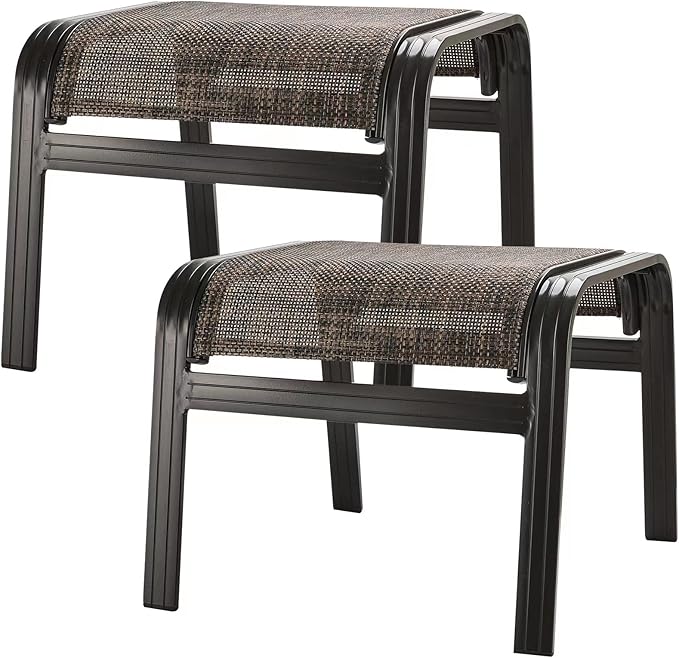 Patio Footstools Outdoor Foot Rest Aluminum Ottomans Samll Seat Wicker Furniture Patio Ottoman 2 Pieces Brown-Ruum Studio Home