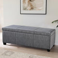 BELLEZE Storage Ottoman, 47 Inch Bench Bedroom Bench with Safety Close Hinge, Extra Long Ottoman with Storage for Living Room, Entryway, Hallway, Foot Rest, Support 300lbs - Gray-Ruum Studio Home