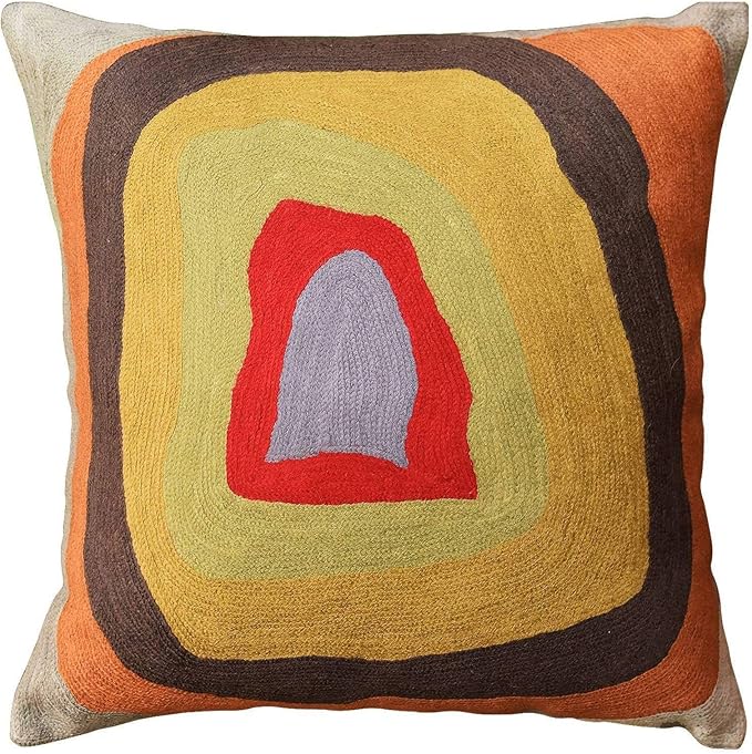 Kandinsky Abstract Pillow Cover - Colorful Modern Throw Pillowcase Chair Cushion Contemporary Farmhouse Sofa Pillowsham Handembroidered Wool Size 18x18-Ruum Studio Home