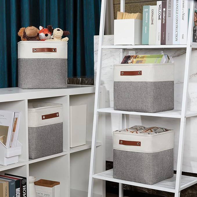 DULLEMELO 11 Inch Cube Storage Bins Fabric Storage Cubes 4 Pack Foldable Cube Storage Baskets for Cube Organizer, Cube Storage Organizer Bins for Home Office Organizer Closet, Shelves, Toy, Nursery-Ruum Studio Home