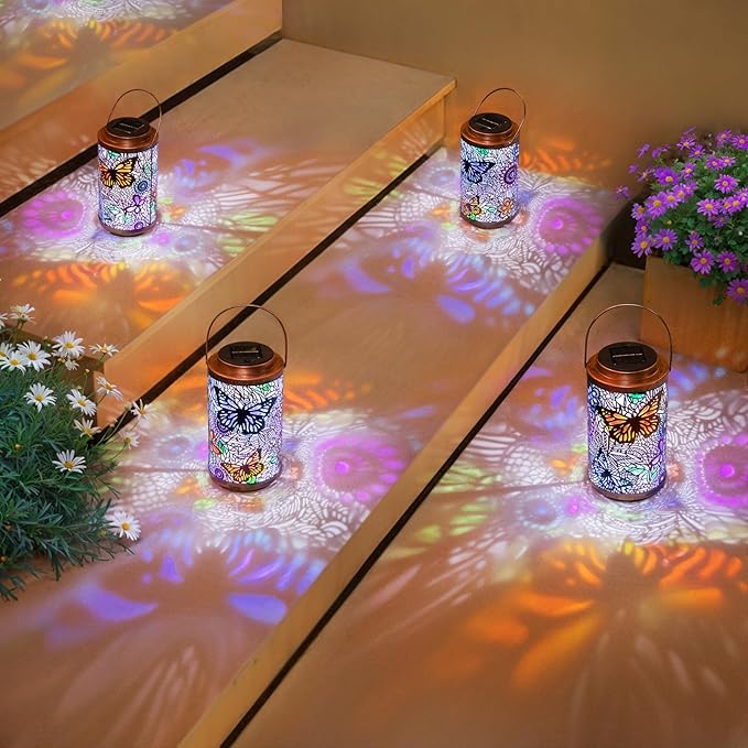 2Pack Solar Lanterns Outdoor Waterproof Colorful Butterfly Garden Gifts for Women, Multicolor Solar Outside Lights Patio Lantern for Yard, Backyard, Porch, Mothers Day Gifts for Mom Grandma Wife-Ruum Studio Home