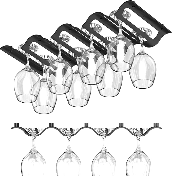 Bariboo Wine Glass Storage Case – Hang 8-12 Glasses on Your 18.7 x 9 x 1.7 In., Dust-Free Wine Glass Holder – Under-Shelf & Under-Cabinet Wine Glass Holder Rack with Assembly Manual & Video-Ruum Studio Home
