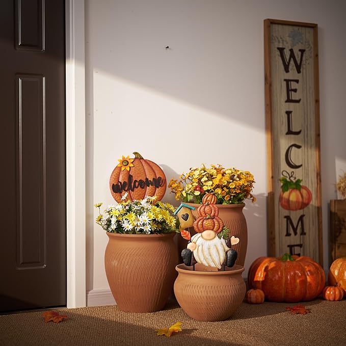 TERESA'S COLLECTIONS Fall Gnome Pumpkin Decorations for Outdoor Home, Metal Fall Decor Welcome Signs Stakes, Orange Autumn Yard Decor for Thanksgiving, Harvest Garden Patio Gift for Mom 25"-Ruum Studio Home