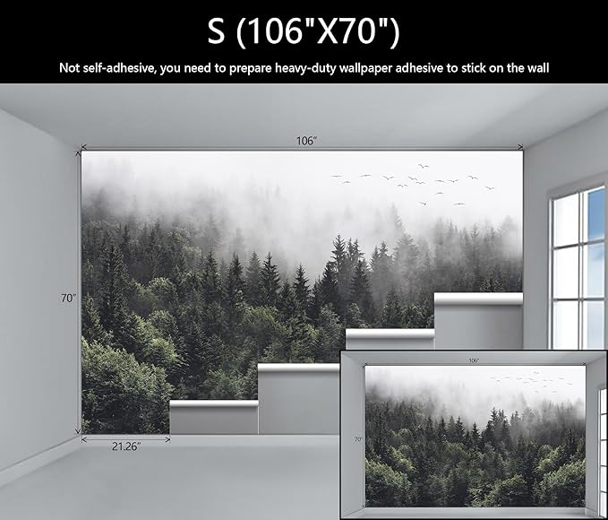 WFBHUA-Foggy Forest Woodland Wallpaper Green Nature Landscapes Wall Murals for Bedroom Living Room(Not Peel and Stick)-Ruum Studio Home