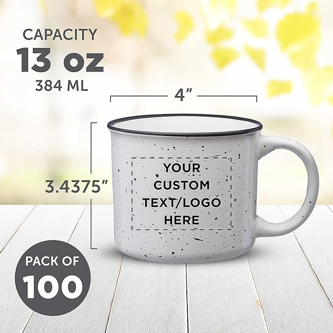 DISCOUNT PROMOS Custom Ceramic Campfire Coffee Mugs 13 oz. Set of 10, Personalized Bulk Pack - Perfect for Tea, Espresso, Cappuccino, Hot Cocoa - White-Ruum Studio Home