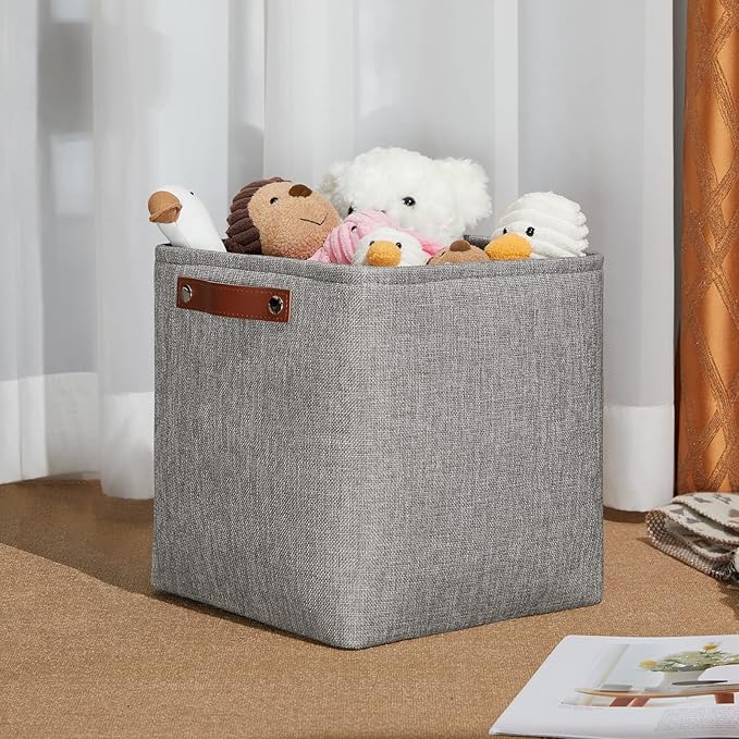DULLEMELO Square Storage Cubes Baskets for Gifts Empty, 11 inch Cube Stroage Bins Linen Closet Organizers and Storage Baskets for Toy Nursery Shelves Bedroom Storage(4 Pack - 11" Grey)-Ruum Studio Home