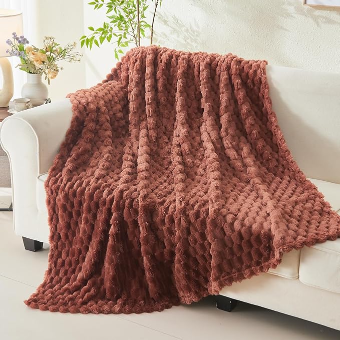 NEWCOSPLAY Super Soft Throw Blanket Coffee Premium Silky Flannel Fleece 3D Clouds Stylish Jacquard Lightweight Bed Blanket All Season Use 350GSM (Coffee, Throw(50"x60"))-Ruum Studio Home