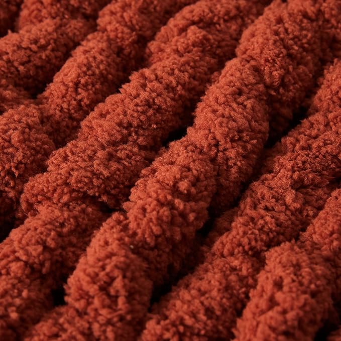 WESHIONGOO Chunky Knit Blanket Throw Knitted Throw Blankets for Couch Bed Fluffy Soft Blanket with Jumbo Chenille Yarn Thick 100% Handmade(Rust, 50"×60")-Ruum Studio Home
