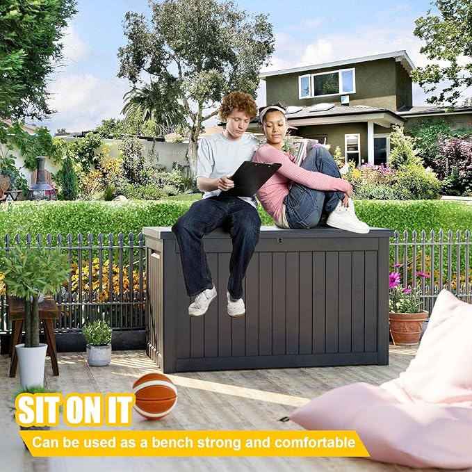 XXL 230 Gallon Large Resin Deck Box, Lockable Outdoor Storage Box for Patio Cushions Storage Furniture,Garden Tools, Pool Supplies, Weatherproof and UV Resistant- Black (230 Gallon)-Ruum Studio Home