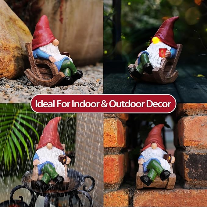 Solar Garden Gnomes Outdoor Statue with Solar Lights,7.1“ Figurine Lights Solar Garden Yard Decorations Outdoor Decorations for Patio,Yard,Lawn Ornament，Mom Gift Unique Housewarming Gifts-Ruum Studio Home