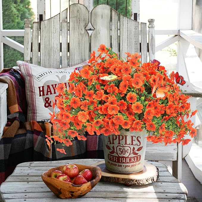 ‌20 Bundles Artificial Flowers for Outdoors‌ with 6 Faux Butterflies, UV Resistant ‌Fake Flowers‌ with Eucalyptus Leaves, ‌Artificial Plants Outdoor‌ for Patio Garden Porch Home Decor (Orange)-Ruum Studio Home
