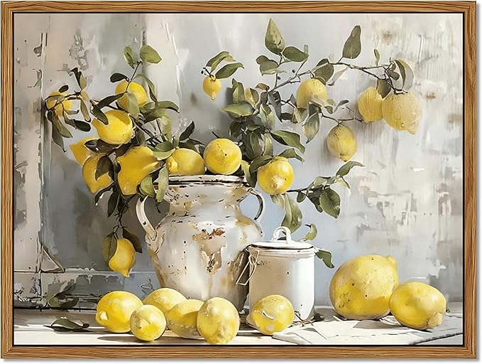 Framed Lemon Kitchen Wall Decor for Dining Room - Vintage Mustard French's Yellow Lemon Kitchen Wall Art, Rustic Oil Paintings Posters Prints for Bathroom Living Room Bedroom 8x10 inch-Ruum Studio Home