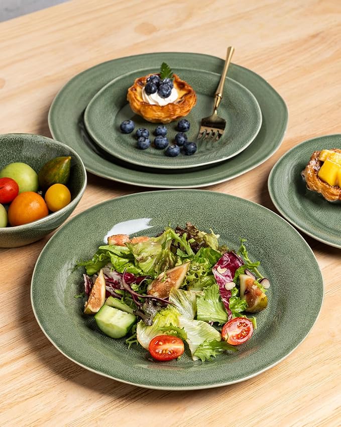AmorArc Ceramic Dinnerware Sets, Handmade Stoneware Reactive Glaze Plates and Bowls Set, Scratch Resistant | Dishwasher & Microwave Safe Dishes Set, Service for 4 (12pc)-Ruum Studio Home