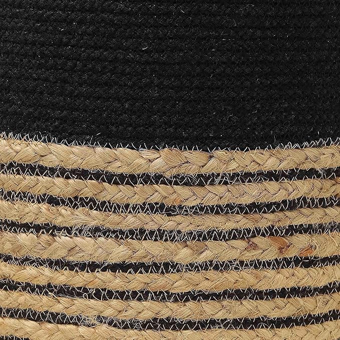 REDEARTH · Cylindrical Pouf Ottoman - Braided Pouffe Accent Sitting Round Footrest for Living Room, Bedroom, Nursery, kidsroom, Patio ; 70% Cotton 30% Jute, Set of 2 (14.5x14.5x16; Black Natural)-Ruum Studio Home