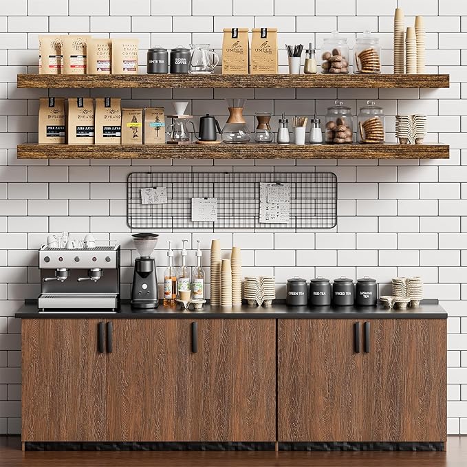 Heimlove 55 Inch Long Floating Shelves for Wall,9.3" Deep Rustic Brown Floating Shelf Set of 2,Large Display Shelf & Storage Shelf,Wall Mounted Shelves for Bedroom Living Room Kitchen Office-Ruum Studio Home