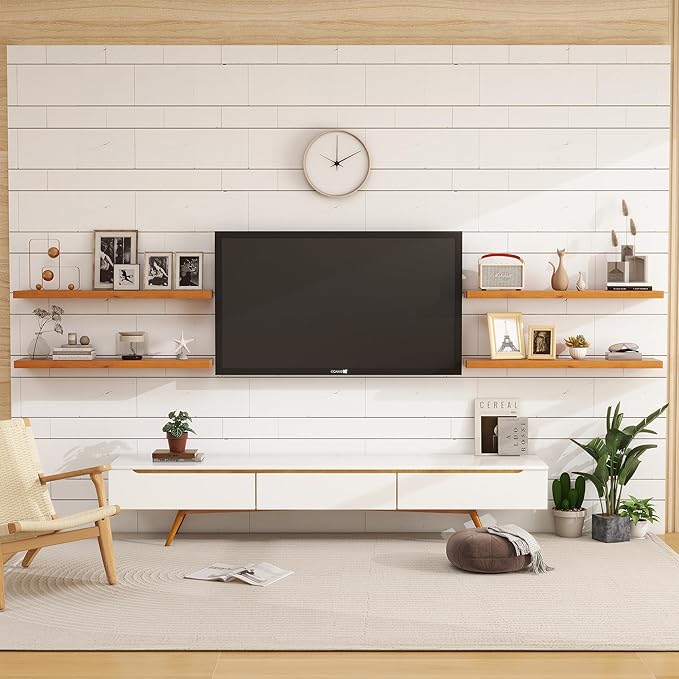 Light Brown Floating Wall Shelves 36 Inches Long x 8”x 1.4” Shelf Floating Rustic Farmhouse Decor, Heavy Duty Shelf Hold 80 lbs, Wall Shelves for Bathroom Living Room Kitchen Bedroom Office-Ruum Studio Home