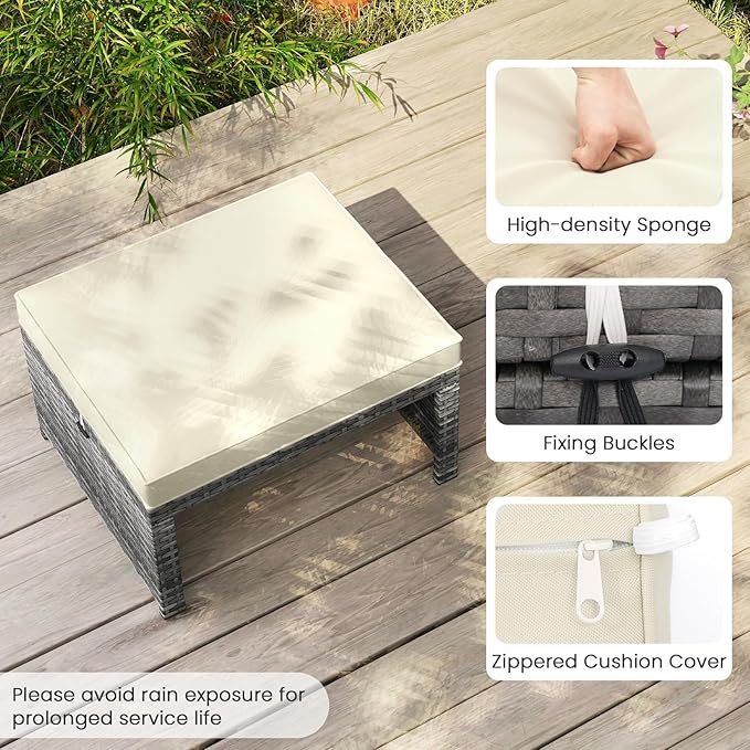 Tangkula 2 Pieces Patio PE Rattan Ottomans, Multipurpose Outdoor Footstool Footrest Additional Seating Side Table with Soft Zippered Cushions for Deck, Garden, and Yard (White)-Ruum Studio Home