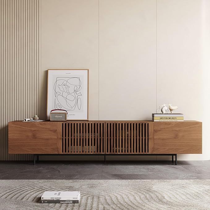 Mid Century Modern TV Stand for 80+ Inch TVs, 94.48" Walnut Console with Ample Storage – Stylish Entertainment Center for Living Room or Bedroom-Ruum Studio Home