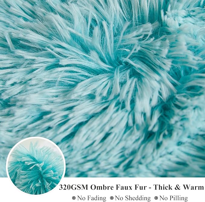 XeGe Plush Faux Fur Throw, Aqua Comfy 50x60 Fuzzy Blanket, Luxury Boho Lightweight Couch Throw, Autumn Ultra Soft Fluffy Shaggy Lap Blanket for Couch Bed Sofa Chair Ombre Aqua Green-Ruum Studio Home