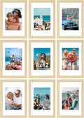 Vittanly 8x12 Picture Frames Set of 9, Shatter Resistant Plexiglass, Display 6x8 Pictures with Mat or 8x12 without Mat, Photo Frames for Wall or Tabletop, Engineered Wood, OAK-Ruum Studio Home
