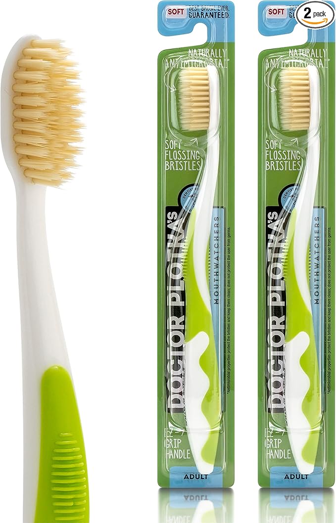 MOUTHWATCHERS Soft Flossing Manual Toothbrush for Adults, 2 Pack, Green, Ultra Clean, Good for Sensitive Teeth and Gums, by Dr. Plotka's-Ruum Studio Home