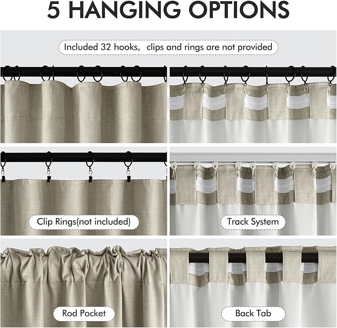 MIULEE 100% Blackout Curtains 84 Inch Long 2 Panels Set for Bedroom, Thick Luxury Faux Linen Black Out Curtain Room Darkening Back Tab Pleat Window Textured Drapes with Hooks for Living Room, Oatmeal-Ruum Studio Home