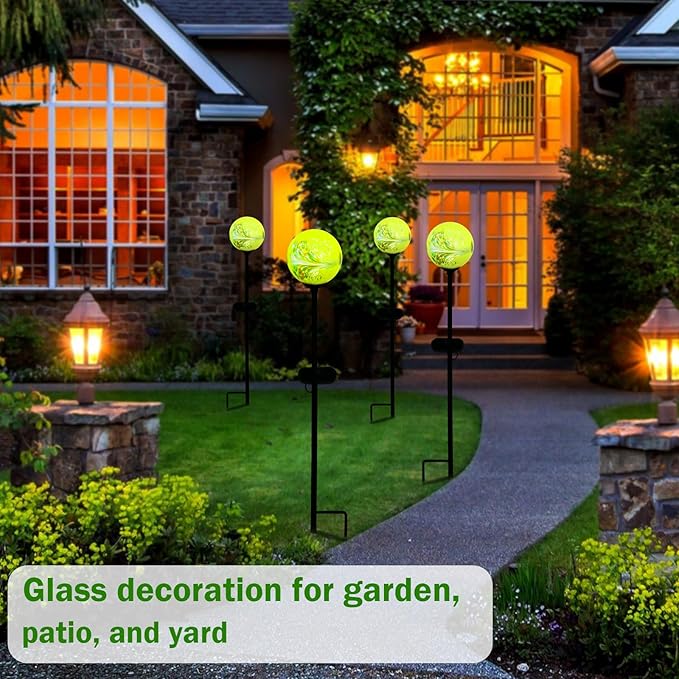 Solar Lights Outdoor Decorative Solar Outdoor Decorative Glass Ball Stakes Waterproof Garden Stake Glass LED Garden Globe Lights for Pathway Yard Lawn Decoration Yellow-Ruum Studio Home