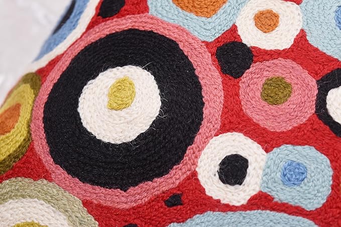 Red Polka Dots Pillow Cover | Reds Contemporary Pillows | Farmhouse Chair Cushion | Modern Outdoor Pillows | Red Throw Chair Pillow | Hand Embroidered Cushions Wool Size - 18x18-Ruum Studio Home