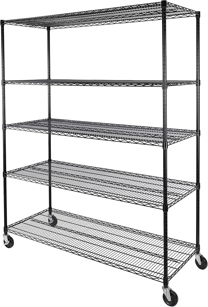 Seville Classics UltraDurable Heavy Duty NSF Solid Steel Wire Rack Storage Unit, Organizer for Garage, Warehouse, Office, Restaurant, Classroom, Kitchen, Black, 5-Tier Shelving, 60" W x 24" D-Ruum Studio Home
