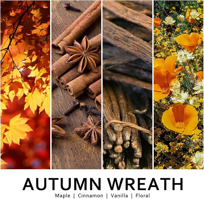 Autumn Wreath Fall Candles for Home Scented Natural Soy Wax Non Toxic Birthday Candles Scented Candle 40 Hours Bruning 9oz Aromatherapy Candle Gifts for Women Halloween Birthday Thanksgiving-Ruum Studio Home