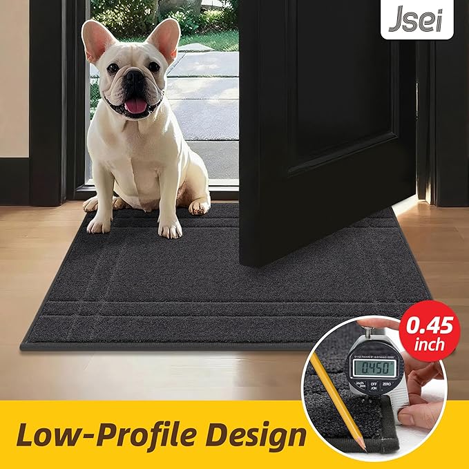 JSEI Entryway Rugs Doormat 20"x32", Non-Slip Dirt Trapper Door Mats Indoor, Washable Absorbent and Stain Resist Welcome Floor Mat for Front Door, Dog Door Mat, Muddy Wet Shoes & Paws, Dark Grey-Ruum Studio Home