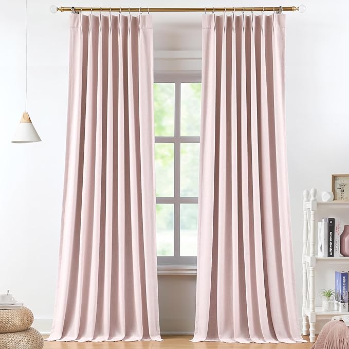 Vision Home Soft Pink Pinch Pleated Full Blackout Curtains Linen Blended Room Darkening Curtain Panels 120 inch for Living Room Bedroom Thermal Insulated Pinch Pleat Drapes with Hooks 40" Wx120 Lx2-Ruum Studio Home