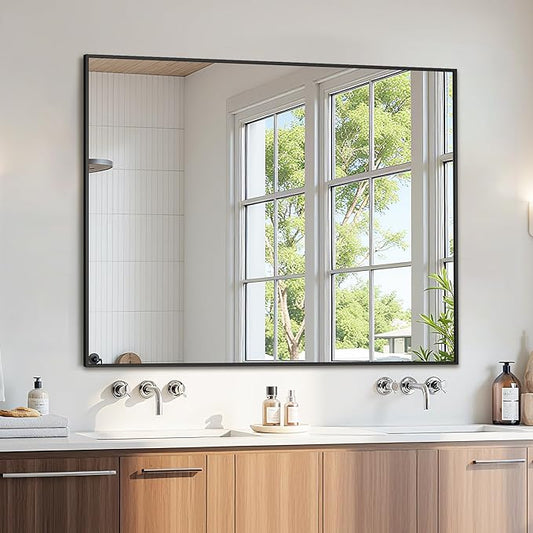 Bathroom Mirror 48" x 36", Large Rectangle Wall Mirror, Black Metal Frame Wall Mounted Mirrors for Bathroom, Vanity, Bedroom, Entryway Decor(Horizontal/Vertical)-Ruum Studio Home