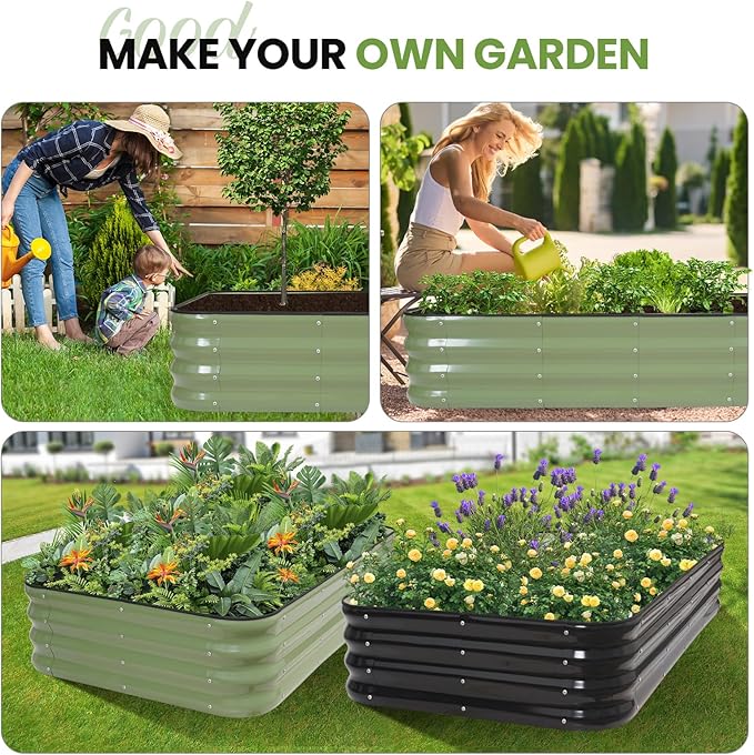 G GOOD GAIN 4-in-1 Adjustable Raised Garden Bed Kit | Galvanized Planter Boxes for Vegetables, Flowers | 12" Tall, Multiple Sizes (5x3x1ft, 4x4x1ft, 6x2x1ft, 7x1x1ft) | Outdoor Metal Raised Bed, Green-Ruum Studio Home