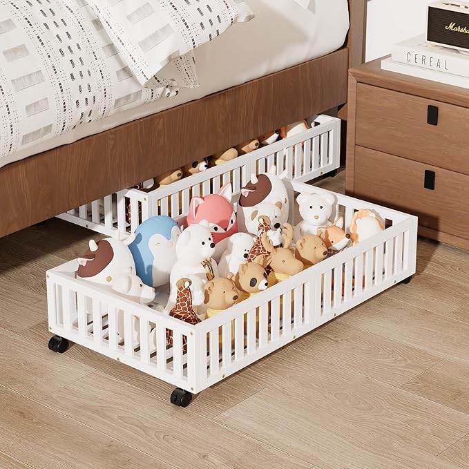 Bamboo Under Bed Storage with Wheels (2-Pack) – Rolling Underbed Shoe Organizer Box for Shoes, Blankets, Toys, Clothes Container Space-Saving Organizer Bins for Bedroom, Closet, Dorm, Nursery-Ruum Studio Home