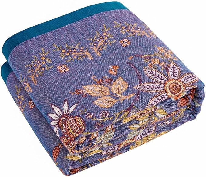 Boho Blanket, 100% Cotton Farmhouse Decorative Throw Blanket, 80"x90" Reversible Bohemian Throw Blanket, Purple All Season Muslin Breathable Woven Blankets Quilt-Ruum Studio Home
