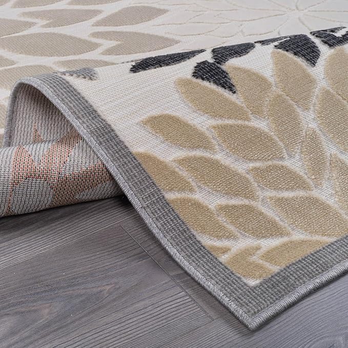 Beverly Rug Outdoor Rug 9x12 Large Modern Floral Tropical Area Rugs for Indoor and Outdoor Patio Easy to Clean Non Shedding Living Room Porch Garden Washable Outside Carpet (9 x 12 Beige)-Ruum Studio Home