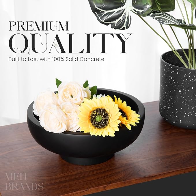 Concrete Fruit Bowl – Large Decorative Pedestal Bowl for Kitchen Counter, Entryway, or Coffee Table – Modern Catch – All Key Bowl – Heavyweight Centerpiece for Home Decor (Concrete)-Ruum Studio Home