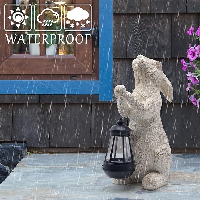 Garden Statues Rabbit with Solar Lights-Bunny Figurine Halloween Decorations Outdoor Rabbit Decor for Lawn,Balcony-Yard Art Garden&Patio Decor,Unique Housewarming&Birthday Gifts for Women Mom-Ruum Studio Home