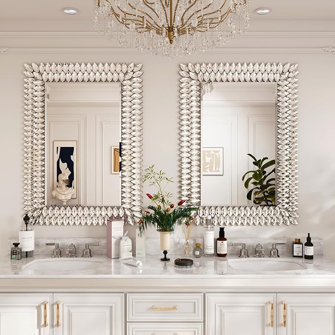Kelly Miller Jeweled Luxury Bathroom Mirror for Wall, 24"x36" Rectangle Wall Mirror Decorative Mirror Vanity Mirror with Diamonds for Master Bath Half Bath Living Room Bedroom Fireplace Mantle Hallway-Ruum Studio Home