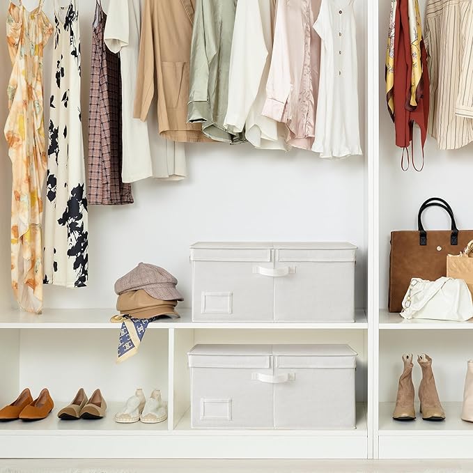 GRANNY SAYS Fabric Storage Bin with Lid, Decorative Storage Boxes, Basket for Shelves, Closet Storage Bins, Large Storage Bins for Clothing, Jumbo, Ivory, 2-Pack-Ruum Studio Home