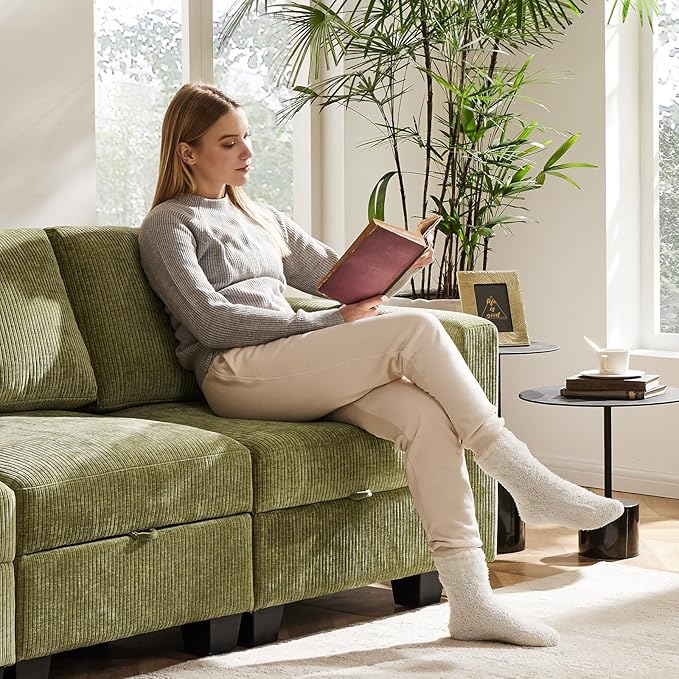 38.5 Oversized Accent Chair with Storage Green Corduroy, Single Modern Accent Sofa Chair with Arms for Apartment Living Room (21" Deep Seat)-Ruum Studio Home