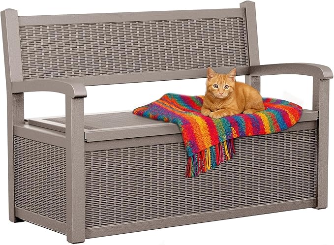 80 Gallon Storage Bench Deck Box, Waterproof and Lockable Outdoor Storage Furniture for Patio, Garden, and Porch – Perfect for Storing Garden Tools and Cushions (Gray)-Ruum Studio Home