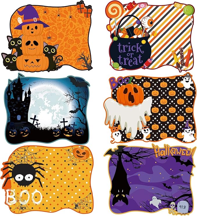 MCEAST 6 Pack Halloween Plastic Placemats Halloween Pumpkin Spider Ghost Waterproof Table Mats Assorted 6 Styles Halloween Party Table Decorations for Home Kitchen Dining, 16 x 12 Inches-Ruum Studio Home