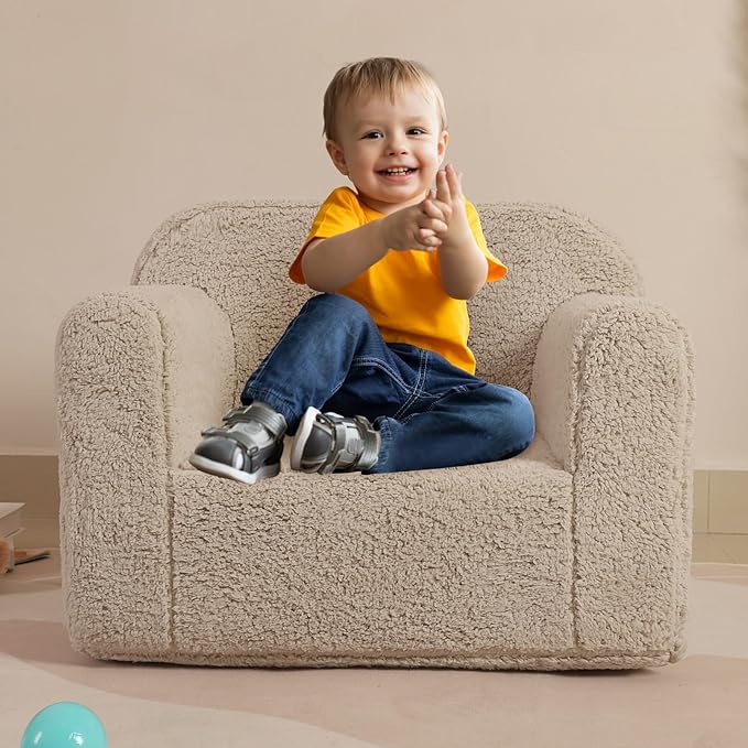 Kids Snuggly-Soft Sherpa Chair, Cuddly Toddler Foam Chair for Boys and Girls, Light Grey-Ruum Studio Home
