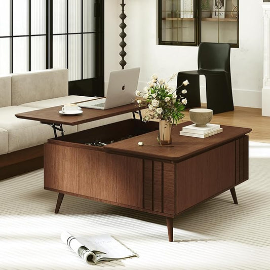 36.2" Lift Top Coffee Table with Storage, Large Square Coffee Tables with Hidden Compartment, Mid Century Modern Center Table for Home Office,Living Room,Dark Walnut-Ruum Studio Home
